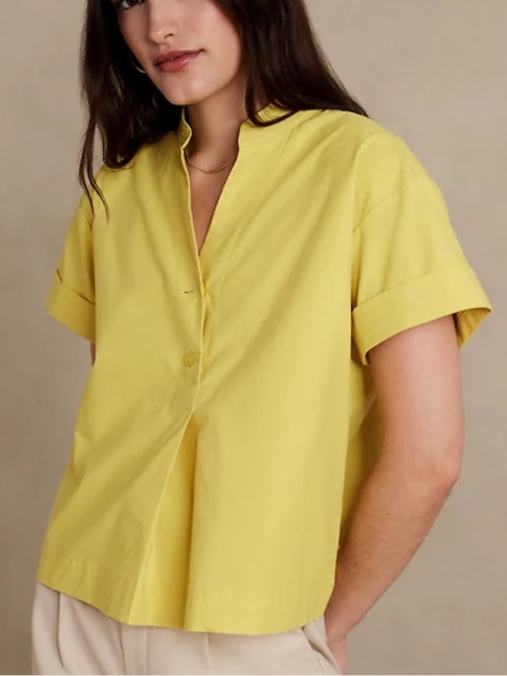 Banana Republic Factory pleated back top vibrant sunshine yellow cropped cotton